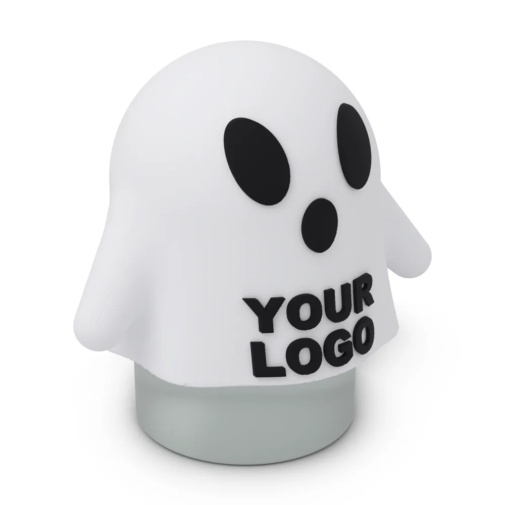 Ghost Boo Lid on a jar: white, black eyes and mouth, YOUR LOGO on the front