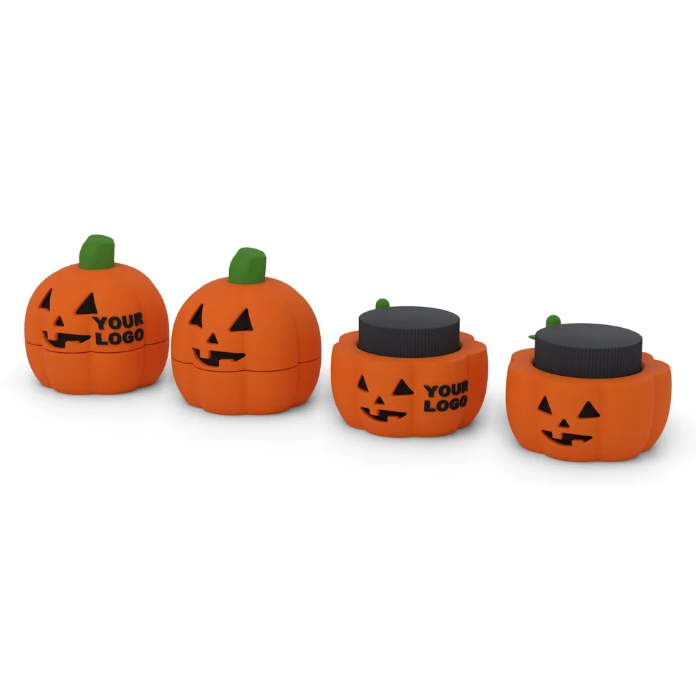 Both Jar-o'-Lantern builds from the front: lid as the crown and stem (left two) and the open pumpkin cup (right two)