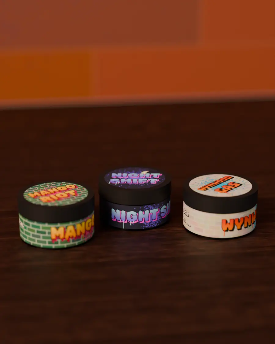 Custom labels on three screw-top jars
