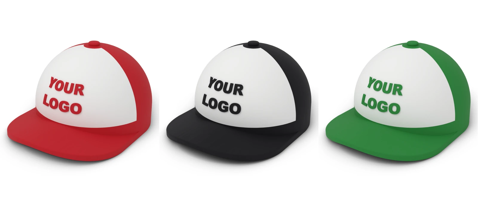Jar Hat in red, black and green, each with YOUR LOGO on a white front panel