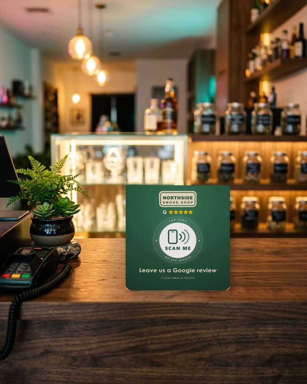 NFC plaque with a shop logo